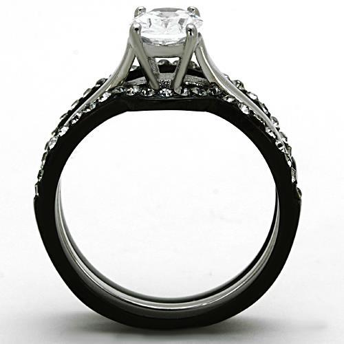 TK1344 - Two-Tone IP Black Stainless Steel Ring with AAA Grade CZ  in Clear-2