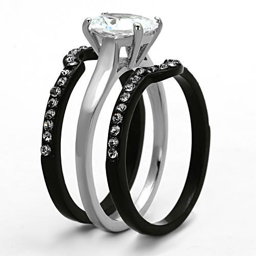 TK1344 - Two-Tone IP Black Stainless Steel Ring with AAA Grade CZ  in Clear-3
