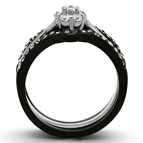 TK1345 - Two-Tone IP Black Stainless Steel Ring with AAA Grade CZ  in Clear-2