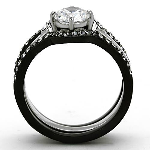 LOTK1346 - Two-Tone IP Black Stainless Steel Ring with AAA Grade CZ  in Clear-2