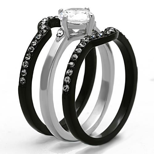 LOTK1346 - Two-Tone IP Black Stainless Steel Ring with AAA Grade CZ  in Clear-3