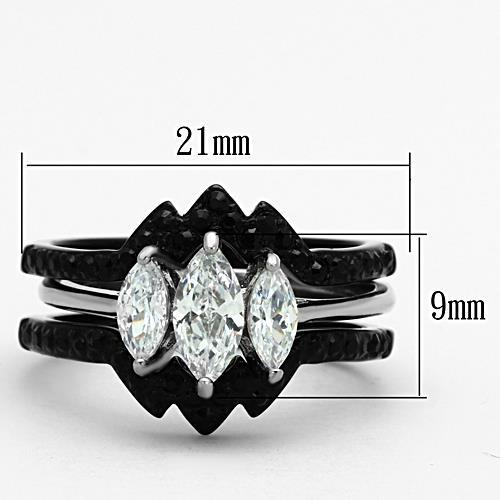 TK1347 - Two-Tone IP Black Stainless Steel Ring with AAA Grade CZ  in Clear-1