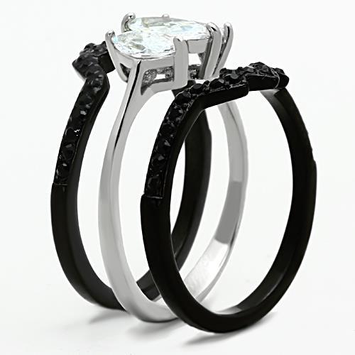 TK1347 - Two-Tone IP Black Stainless Steel Ring with AAA Grade CZ  in Clear-3