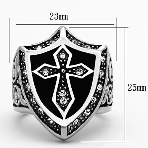 TK1349 - High polished (no plating) Stainless Steel Ring with Top Grade Crystal  in Clear-1