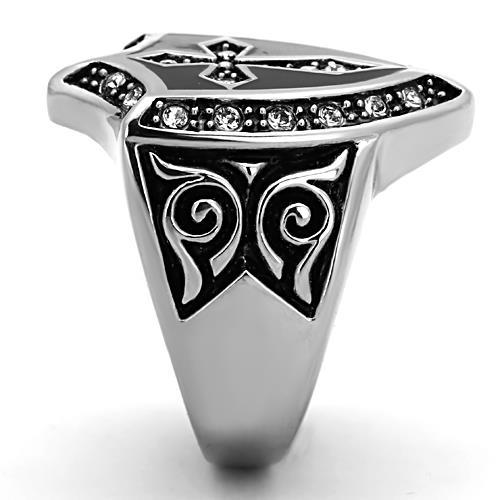 TK1349 - High polished (no plating) Stainless Steel Ring with Top Grade Crystal  in Clear-3