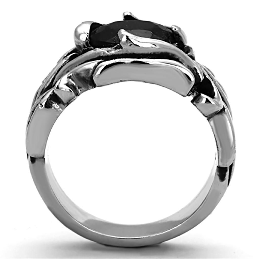 TK1355 - High polished (no plating) Stainless Steel Ring with Synthetic Synthetic Glass in Jet-2