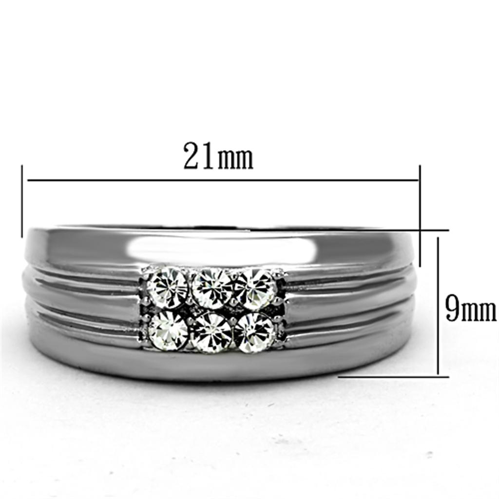 TK1357 - High polished (no plating) Stainless Steel Ring with Top Grade Crystal  in Clear-1