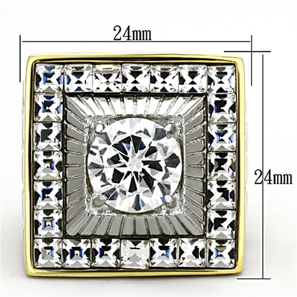 TK1359 - Two-Tone IP Gold (Ion Plating) Stainless Steel Ring with AAA Grade CZ  in Clear-1