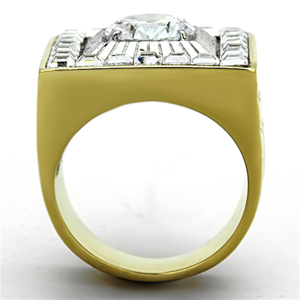 TK1359 - Two-Tone IP Gold (Ion Plating) Stainless Steel Ring with AAA Grade CZ  in Clear-2