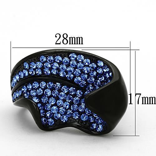 TK1362 - IP Black(Ion Plating) Stainless Steel Ring with Top Grade Crystal  in Sapphire-1