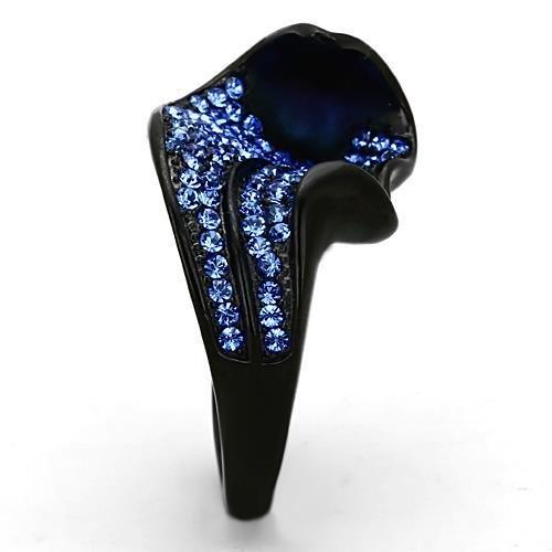 TK1362 - IP Black(Ion Plating) Stainless Steel Ring with Top Grade Crystal  in Sapphire-3