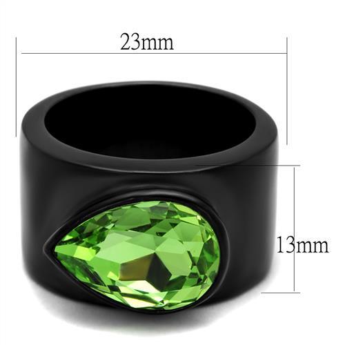 TK1363J - IP Black(Ion Plating) Stainless Steel Ring with Top Grade Crystal  in Peridot-1