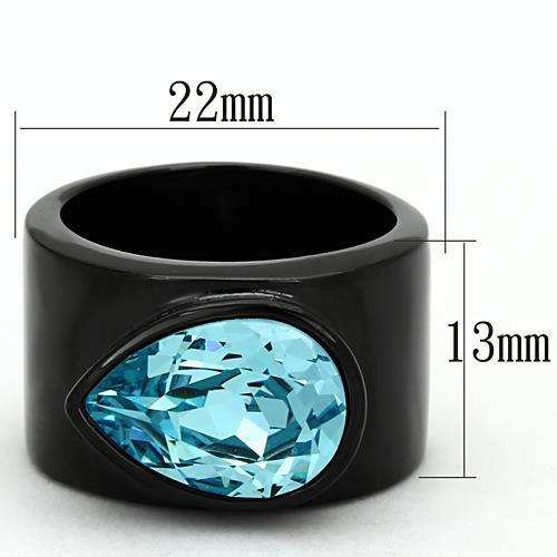 TK1363 - IP Black(Ion Plating) Stainless Steel Ring with Top Grade Crystal  in Light Sapphire-1