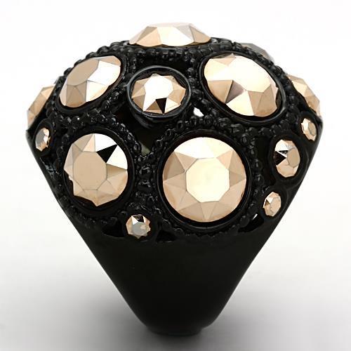 TK1366 - IP Black(Ion Plating) Stainless Steel Ring with Top Grade Crystal  in Metallic Light Gold-3