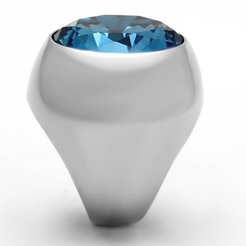 TK1367 - High polished (no plating) Stainless Steel Ring with Synthetic Synthetic Glass in Sea Blue-3