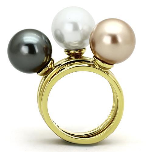 TK1370 - IP Gold(Ion Plating) Stainless Steel Ring with Synthetic Pearl in Multi Color-2