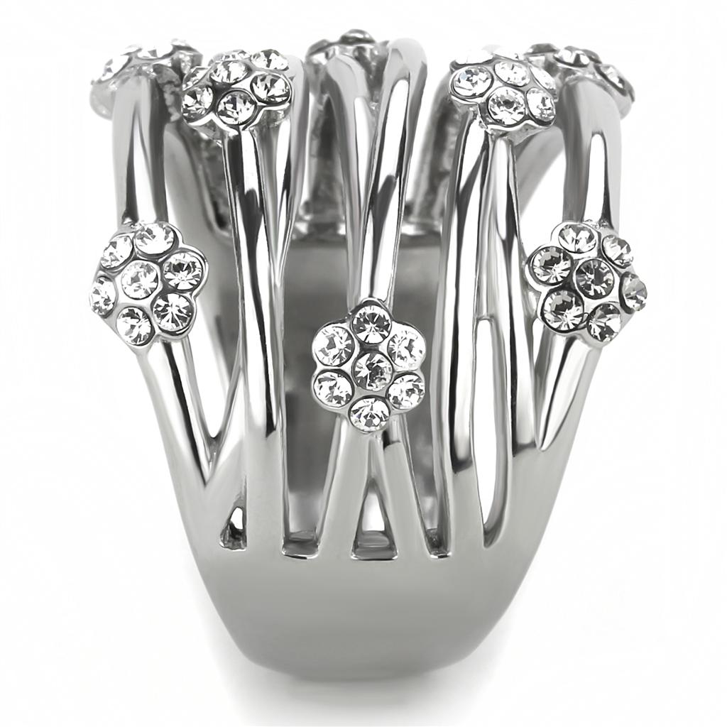 TK1372 - High polished (no plating) Stainless Steel Ring with Top Grade Crystal  in Clear-3