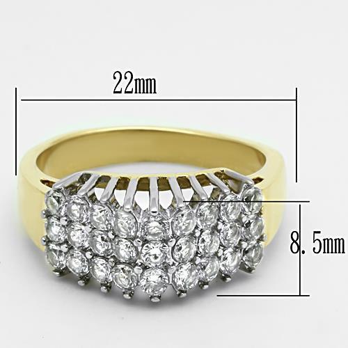 TK1376 - Two-Tone IP Gold (Ion Plating) Stainless Steel Ring with AAA Grade CZ  in Clear-1