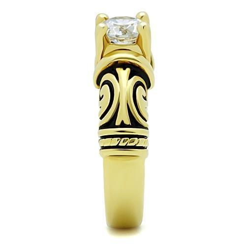 TK1377 - IP Gold(Ion Plating) Stainless Steel Ring with AAA Grade CZ  in Clear-3