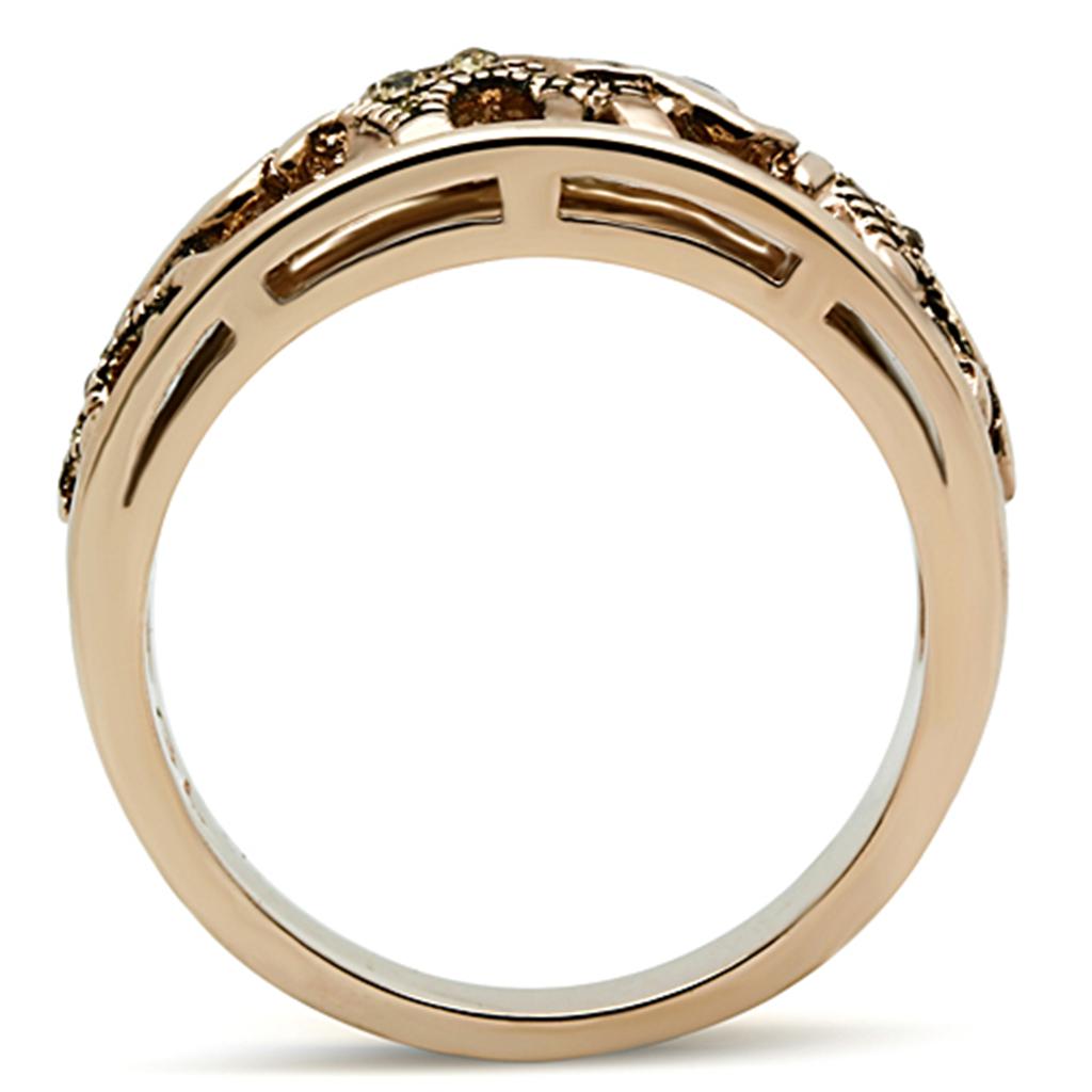 TK1380 - IP Rose Gold(Ion Plating) Stainless Steel Ring with Top Grade Crystal  in Citrine Yellow-2