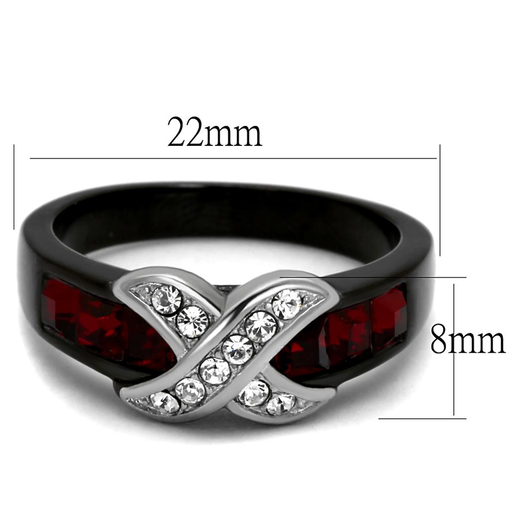 TK1388J - Two-Tone IP Black Stainless Steel Ring with Top Grade Crystal  in Siam-1