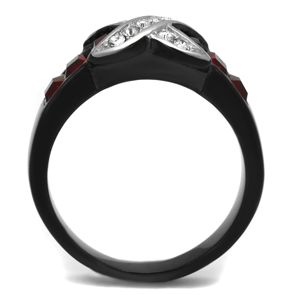 TK1388J - Two-Tone IP Black Stainless Steel Ring with Top Grade Crystal  in Siam-2