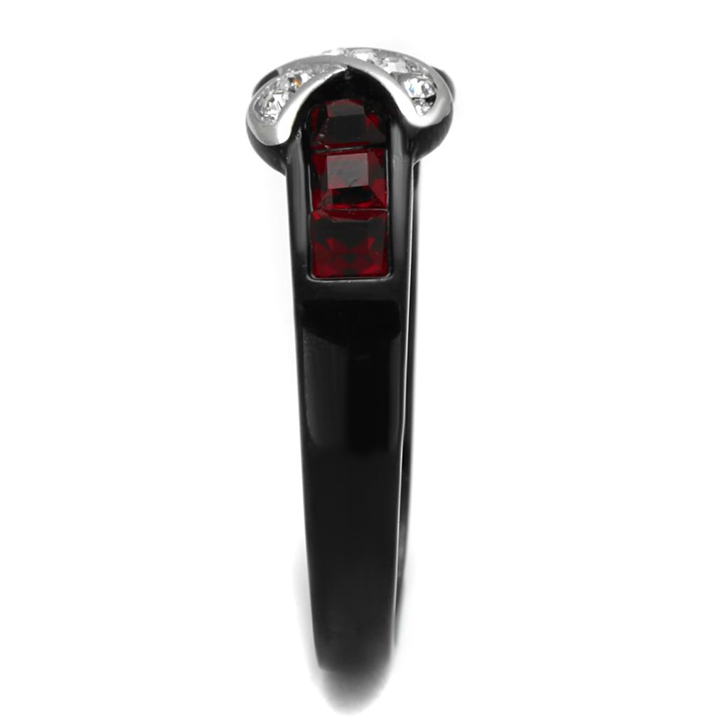 TK1388J - Two-Tone IP Black Stainless Steel Ring with Top Grade Crystal  in Siam-3
