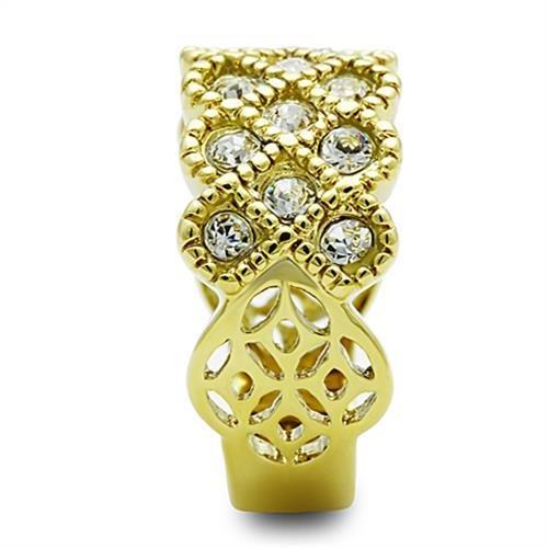 TK1394 - IP Gold(Ion Plating) Stainless Steel Ring with Top Grade Crystal  in Clear-3
