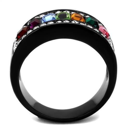 TK1402J - IP Black(Ion Plating) Stainless Steel Ring with Top Grade Crystal  in Multi Color-2