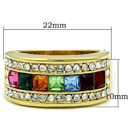TK1402 - IP Gold(Ion Plating) Stainless Steel Ring with Top Grade Crystal  in Multi Color-1
