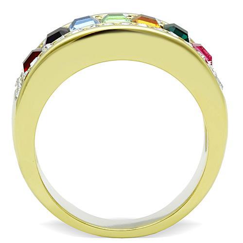 TK1402 - IP Gold(Ion Plating) Stainless Steel Ring with Top Grade Crystal  in Multi Color-2