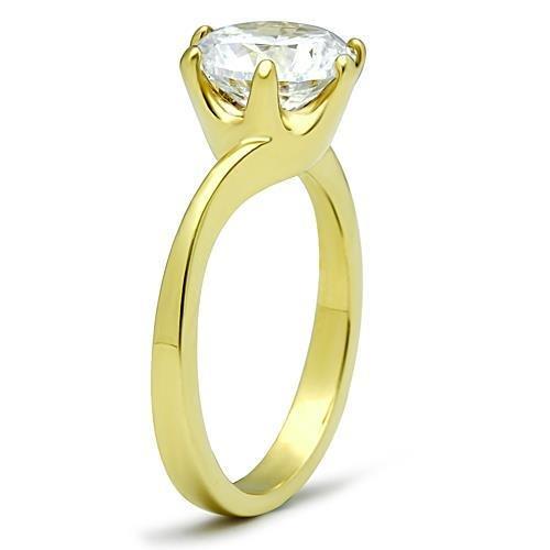 TK1406 - IP Gold(Ion Plating) Stainless Steel Ring with AAA Grade CZ  in Clear-3