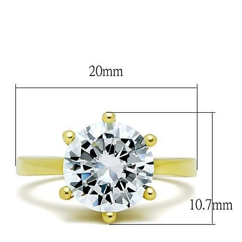 TK1407 - IP Gold(Ion Plating) Stainless Steel Ring with AAA Grade CZ  in Clear-1