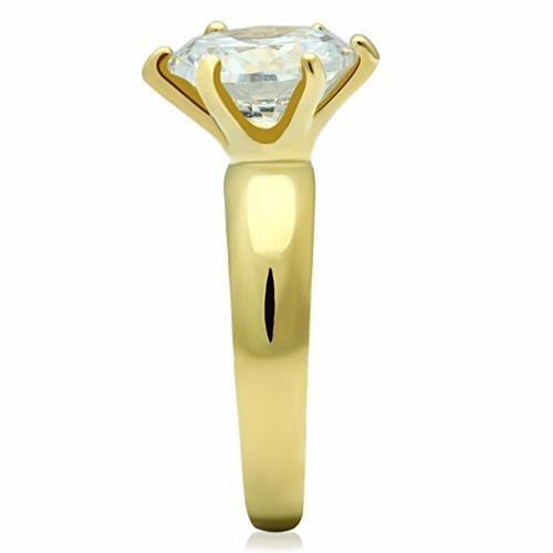 TK1408 - IP Gold(Ion Plating) Stainless Steel Ring with AAA Grade CZ  in Clear-4