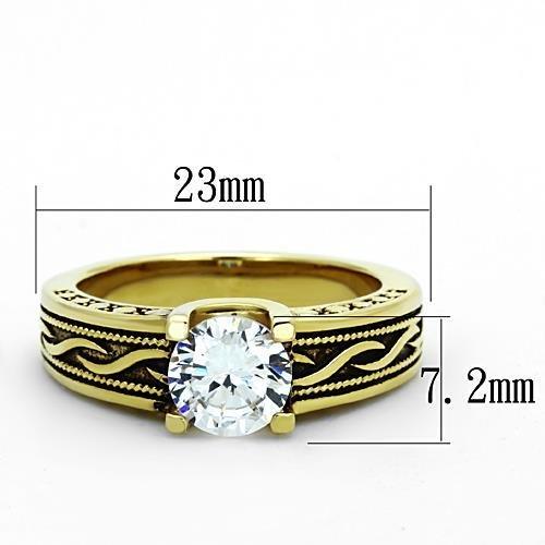 TK1410 - IP Gold(Ion Plating) Stainless Steel Ring with AAA Grade CZ  in Clear-1