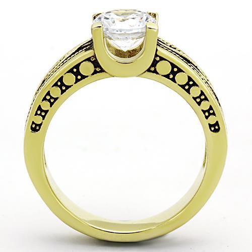 TK1410 - IP Gold(Ion Plating) Stainless Steel Ring with AAA Grade CZ  in Clear-2