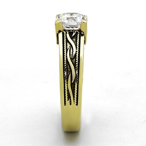 TK1410 - IP Gold(Ion Plating) Stainless Steel Ring with AAA Grade CZ  in Clear-3