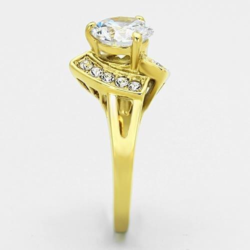 TK1412 - IP Gold(Ion Plating) Stainless Steel Ring with AAA Grade CZ  in Clear-3