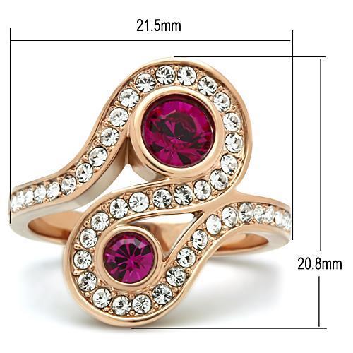 TK1413 - IP Rose Gold(Ion Plating) Stainless Steel Ring with Top Grade Crystal  in Fuchsia-1