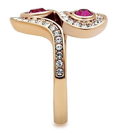 TK1413 - IP Rose Gold(Ion Plating) Stainless Steel Ring with Top Grade Crystal  in Fuchsia-3