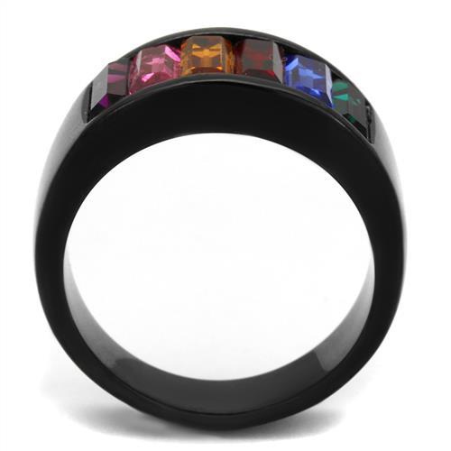 TK1415J - IP Black(Ion Plating) Stainless Steel Ring with Top Grade Crystal  in Multi Color-2