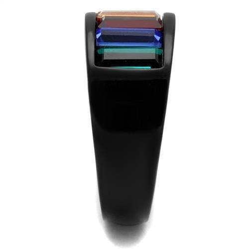 TK1415J - IP Black(Ion Plating) Stainless Steel Ring with Top Grade Crystal  in Multi Color-3