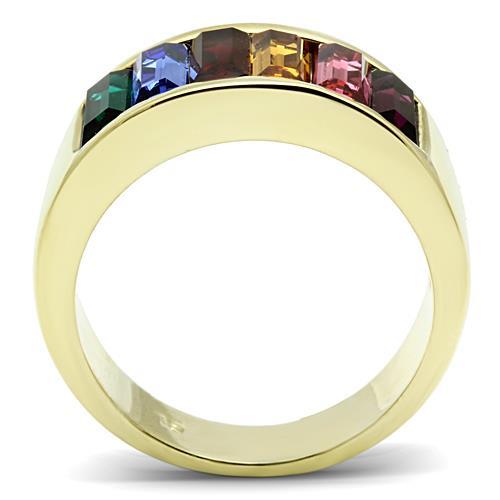 TK1415 - IP Gold(Ion Plating) Stainless Steel Ring with Top Grade Crystal  in Multi Color-2