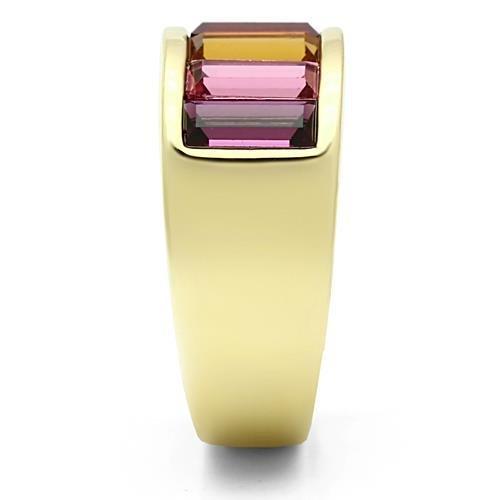 TK1415 - IP Gold(Ion Plating) Stainless Steel Ring with Top Grade Crystal  in Multi Color-3