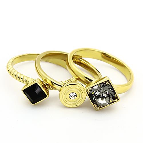 TK1417 - IP Gold(Ion Plating) Stainless Steel Ring with Top Grade Crystal  in Jet-1