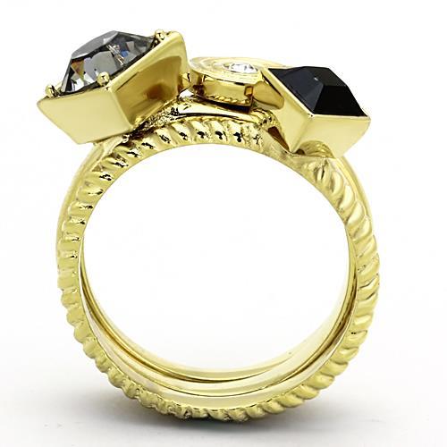 TK1417 - IP Gold(Ion Plating) Stainless Steel Ring with Top Grade Crystal  in Jet-2