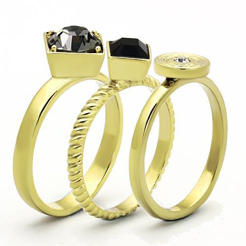 TK1417 - IP Gold(Ion Plating) Stainless Steel Ring with Top Grade Crystal  in Jet-3