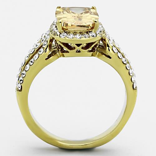 TK1418 - IP Gold(Ion Plating) Stainless Steel Ring with AAA Grade CZ  in Champagne-2