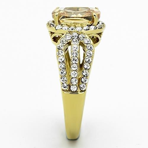 TK1418 - IP Gold(Ion Plating) Stainless Steel Ring with AAA Grade CZ  in Champagne-3