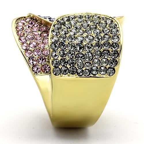 TK1420 - IP Gold(Ion Plating) Stainless Steel Ring with Top Grade Crystal  in Multi Color-3